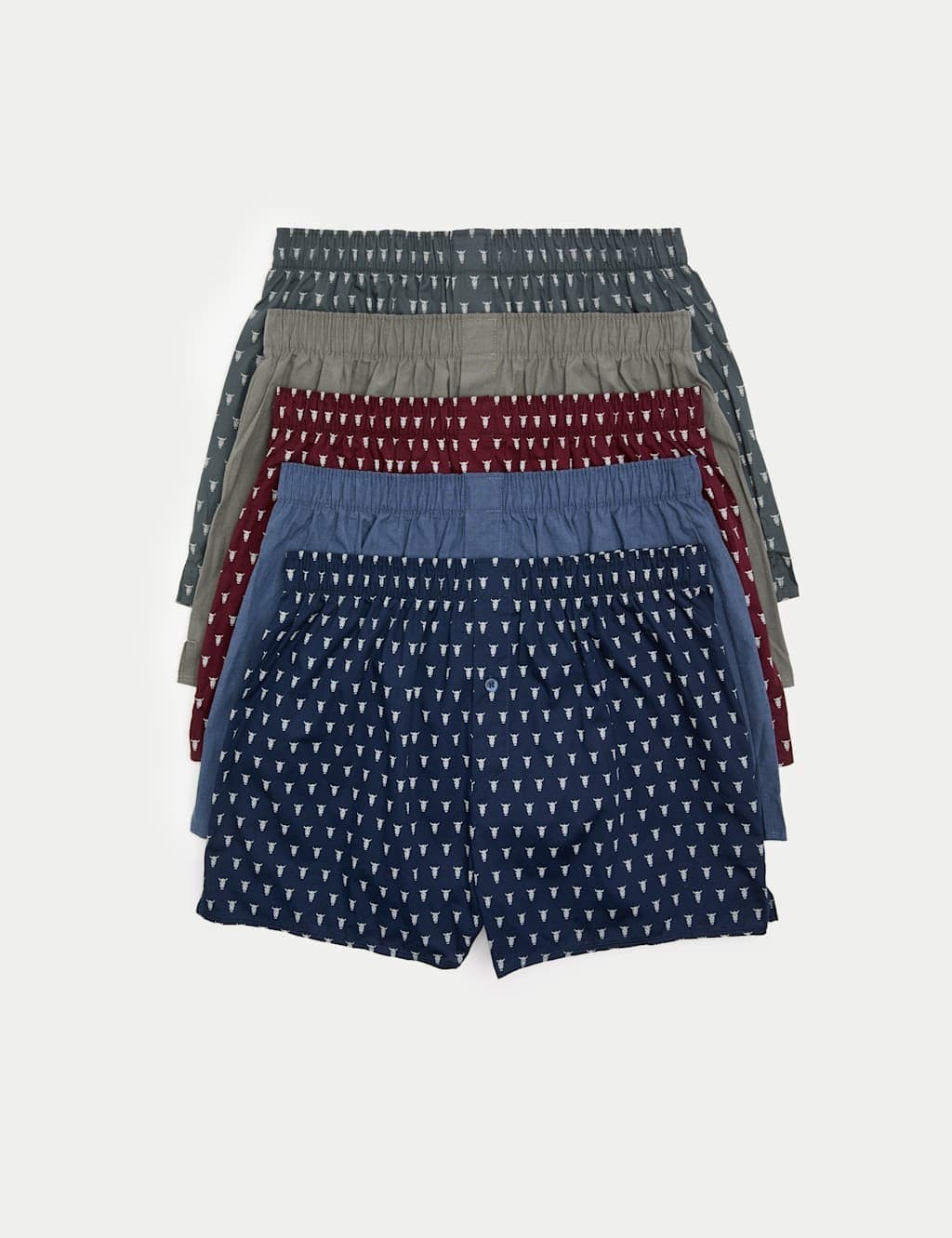 Marks & Spencer M&S 5 Pack Pure Cotton Highland Cow Woven Boxers Navy Mix