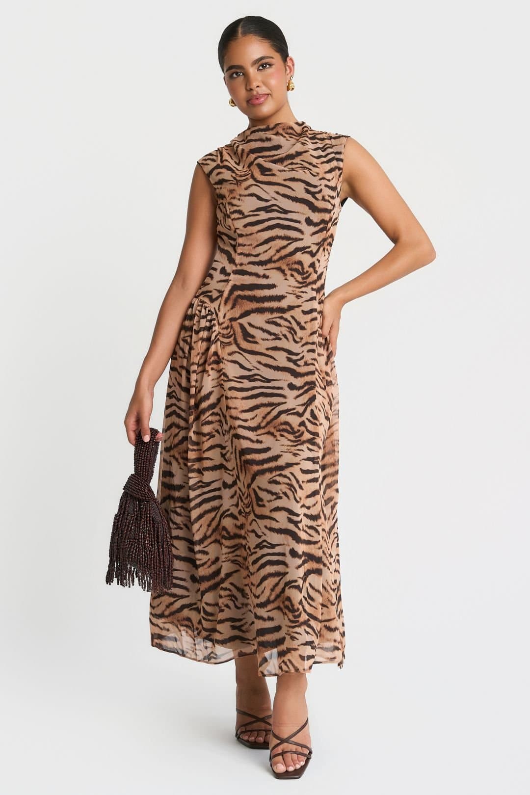 Needs No Label Needs No Label Women's Brown Tiger Print Midaxi Dress
