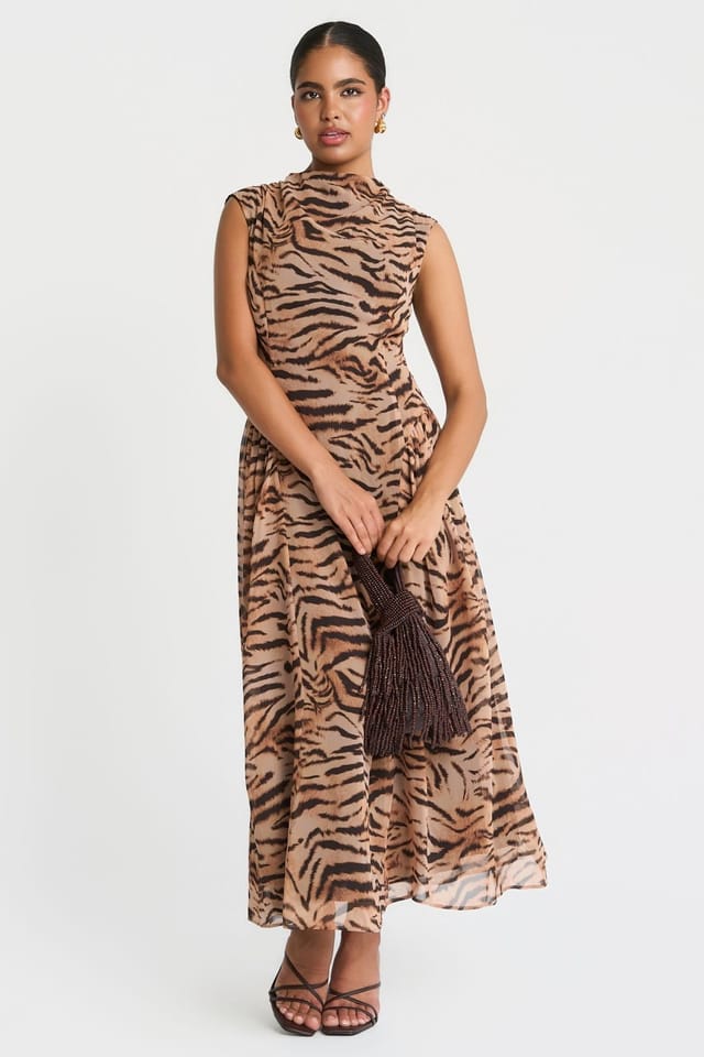 Needs No Label Needs No Label Women's Brown Tiger Print Midaxi Dress - 2