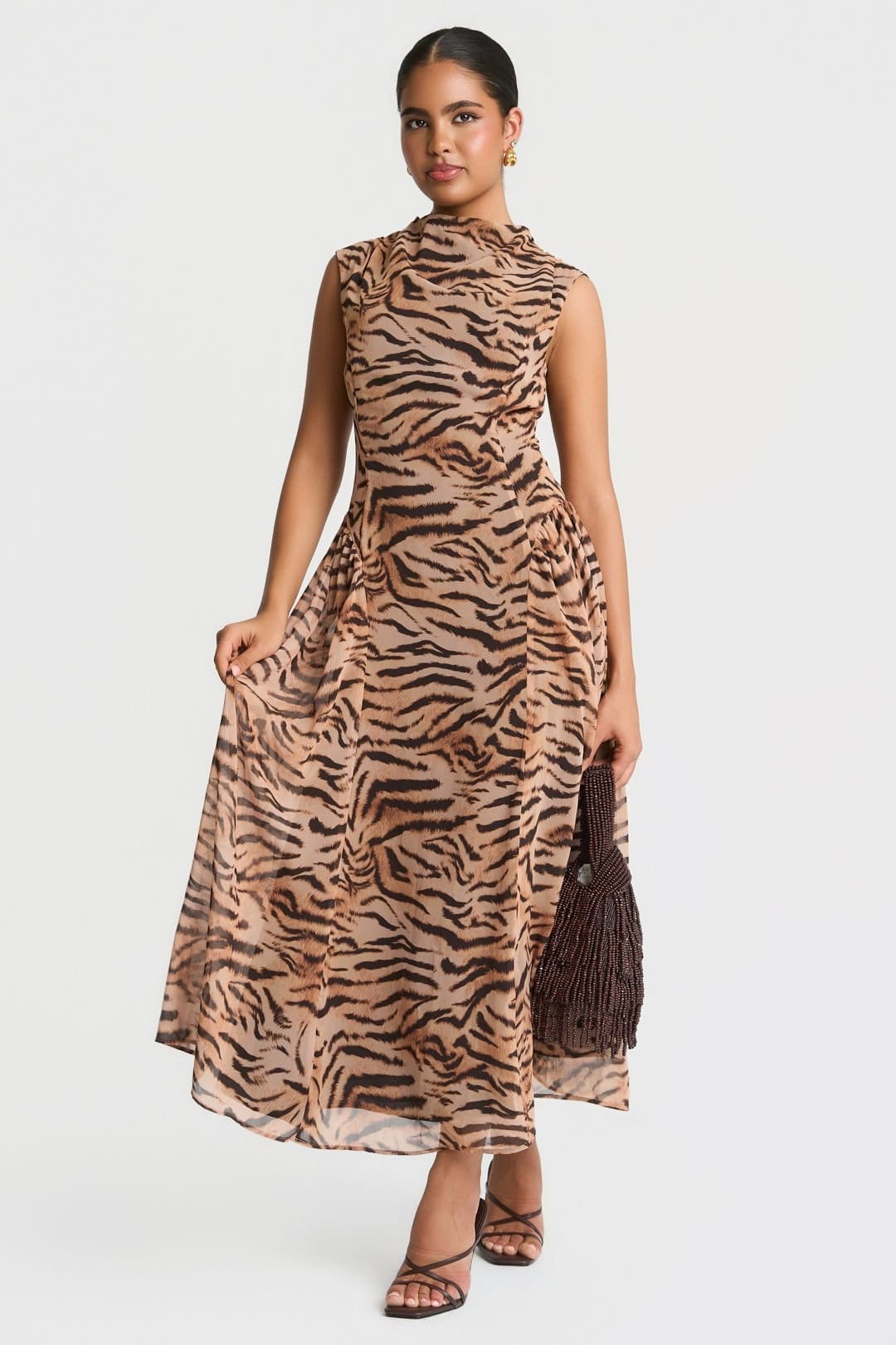 Needs No Label Needs No Label Women's Brown Tiger Print Midaxi Dress - 4