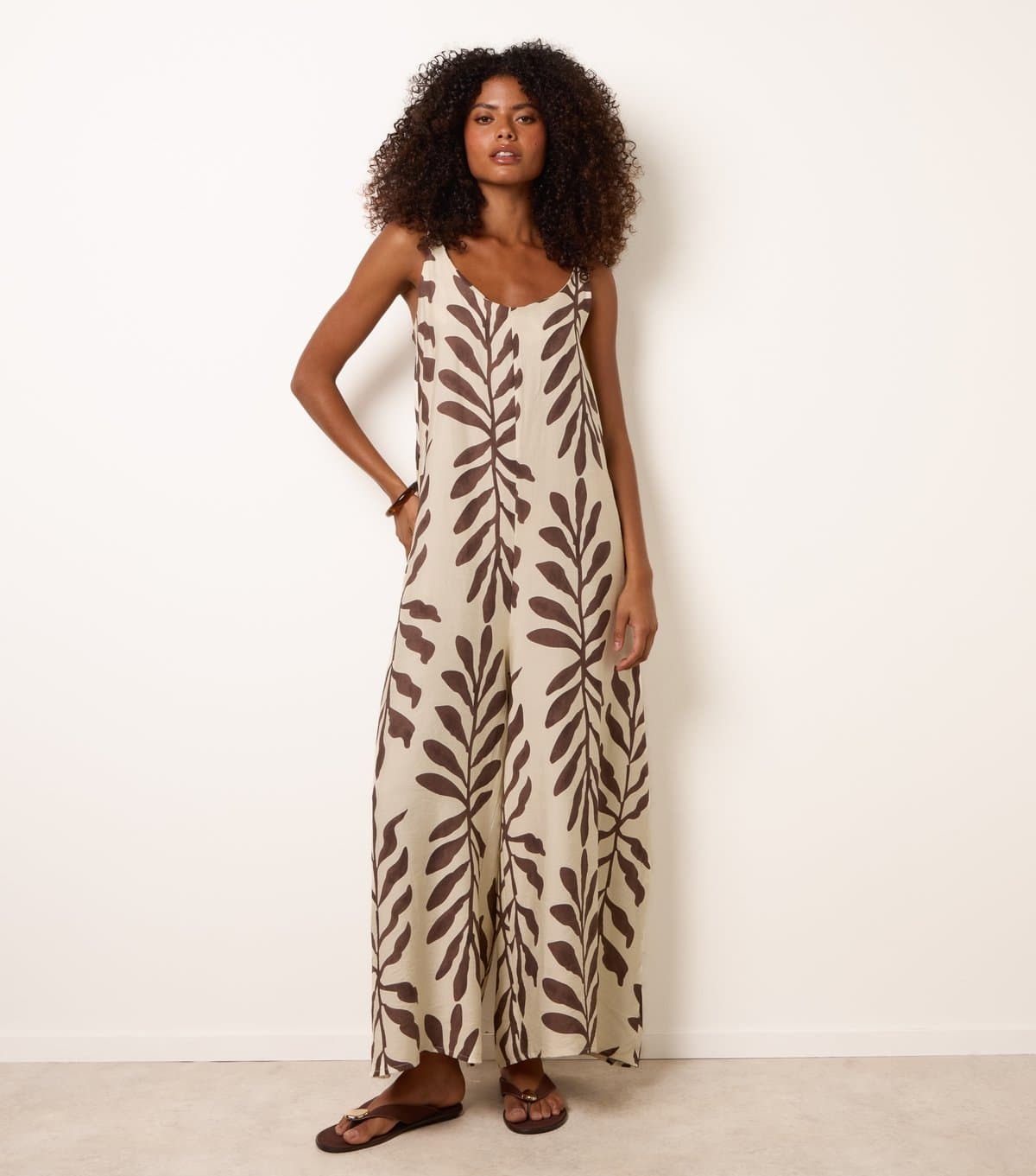Blue Vanilla Women's Brown Floral Leaf Print Jumpsuit Blue Vanilla New Look