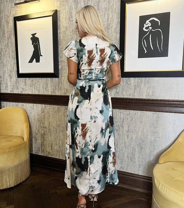 AX Paris Women's Green Smudge Print Wrap Midi Dress AX Paris New Look - 3