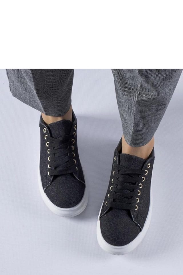 Love Lace Love Lace Women's Platform Fabric Sneakers with White Plastic Sole Summer in Black - 2