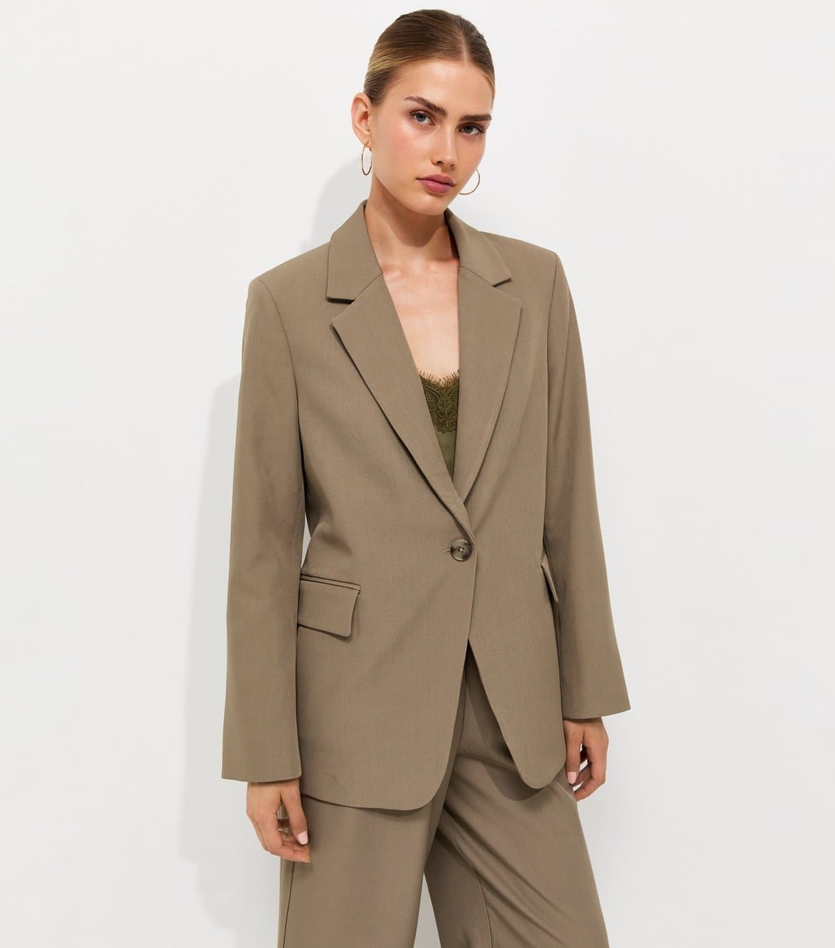 New Look Women's Mink Oversized Woven Single Button Blazer New Look
