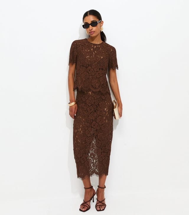 New Look Women's Brown Lace Midi Skirt New Look - 2