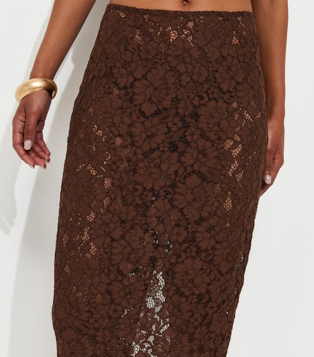 New Look Women's Brown Lace Midi Skirt New Look - 3