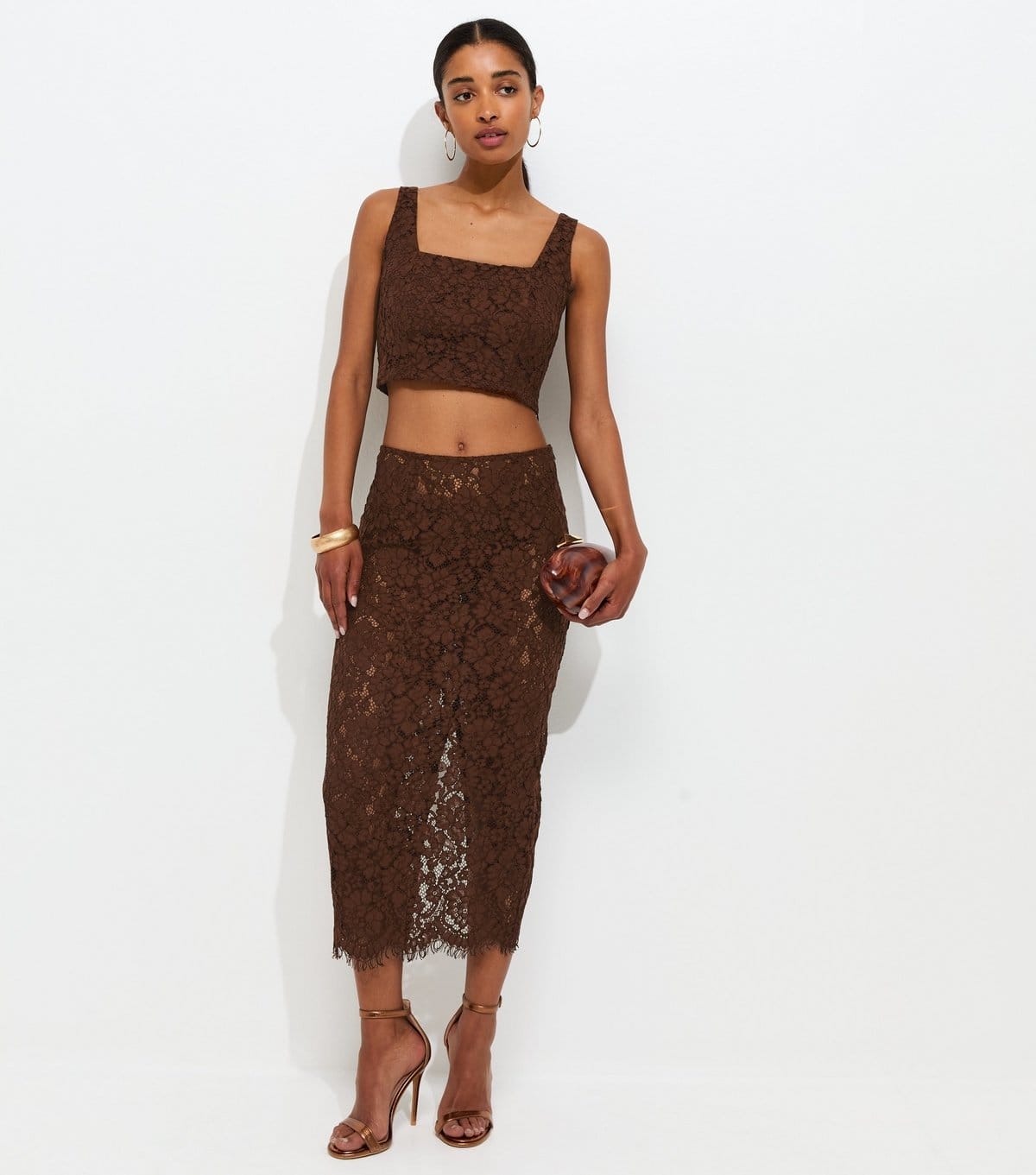 New Look Women's Brown Lace Midi Skirt New Look - 4