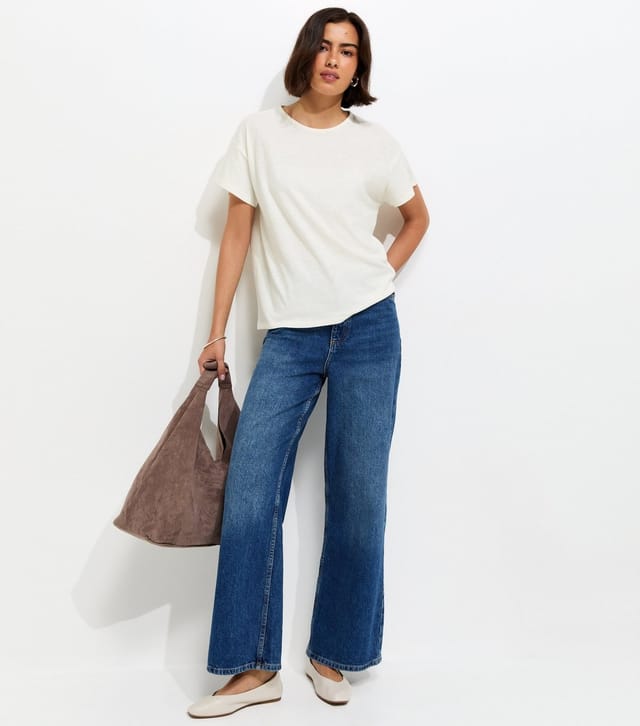 New Look Women's Premium Off White Linen Rich Dip Back T-Shirt New Look - 3