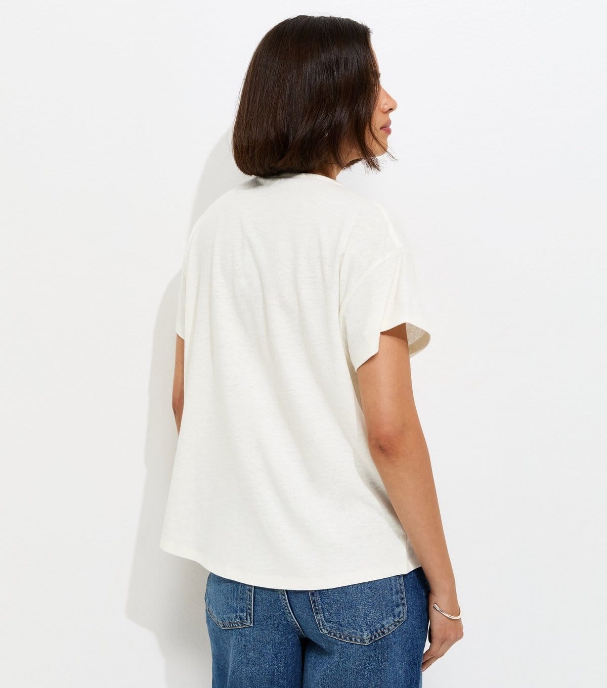 New Look Women's Premium Off White Linen Rich Dip Back T-Shirt New Look - 4