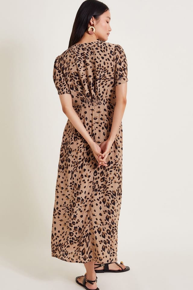 Monsoon Monsoon Women's Raife Midi Leopard Print Tea Dress Natural - 3