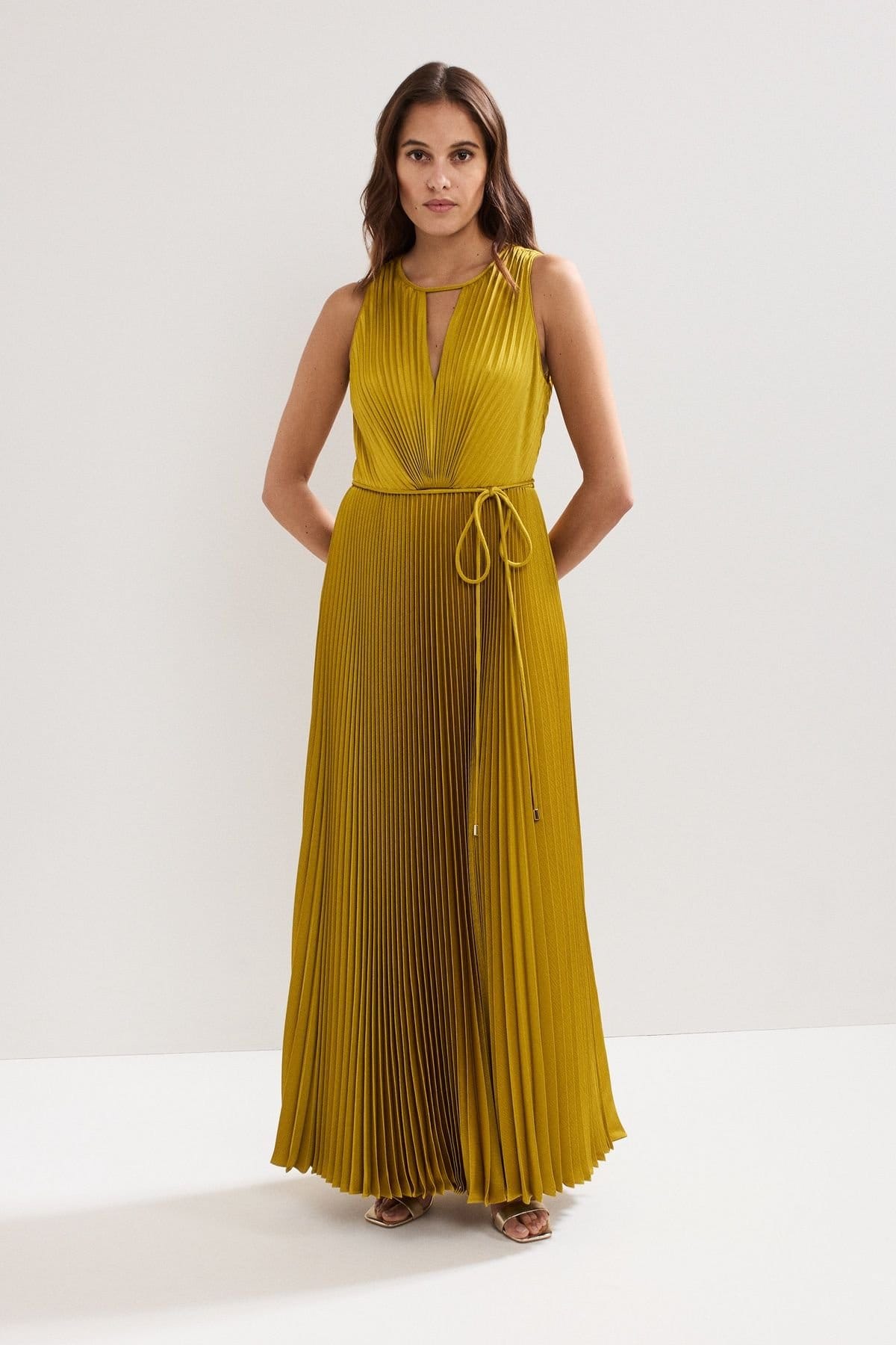 Phase Eight Mustard Pleated Maxi Dress