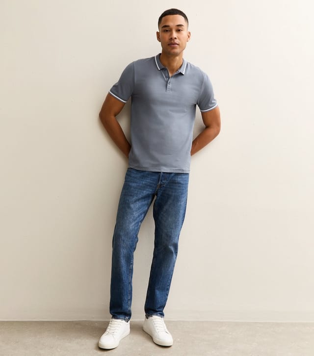 New Look Men's Light Grey Regular Pique Tipped Collar Polo Shirt New Look - 3
