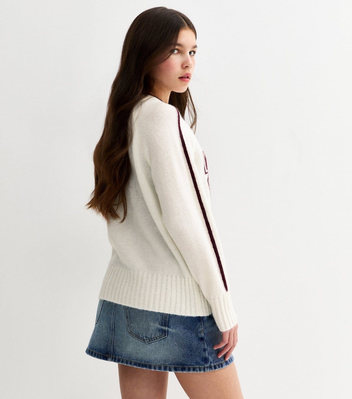 New Look Girls' Cream 22 Logo Knit Bomber Jacket New Look - 4