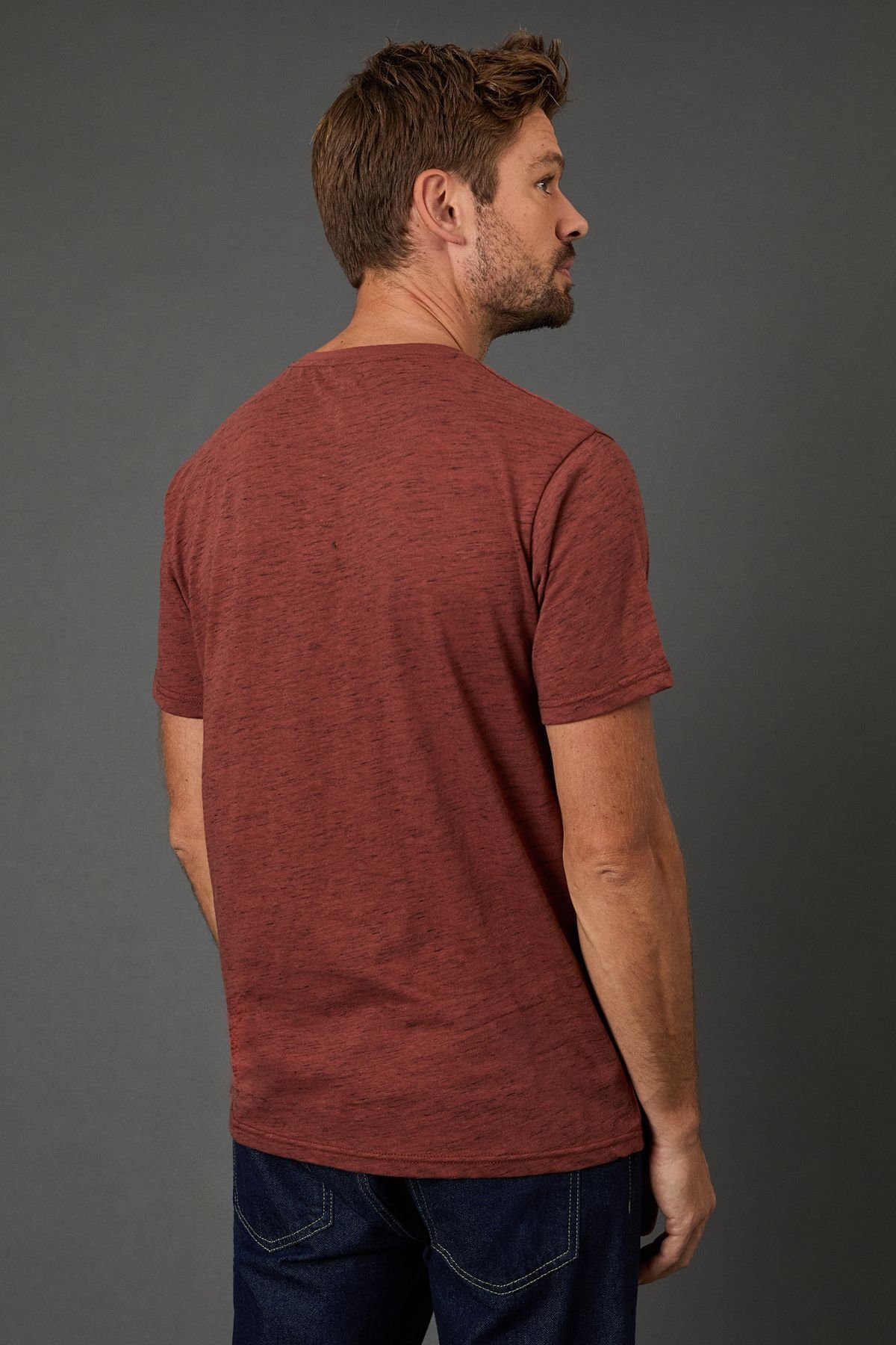 Maine Maine Men's Rust Short Sleeve Slub Grandad Neck T-Shirt in Orange - 3