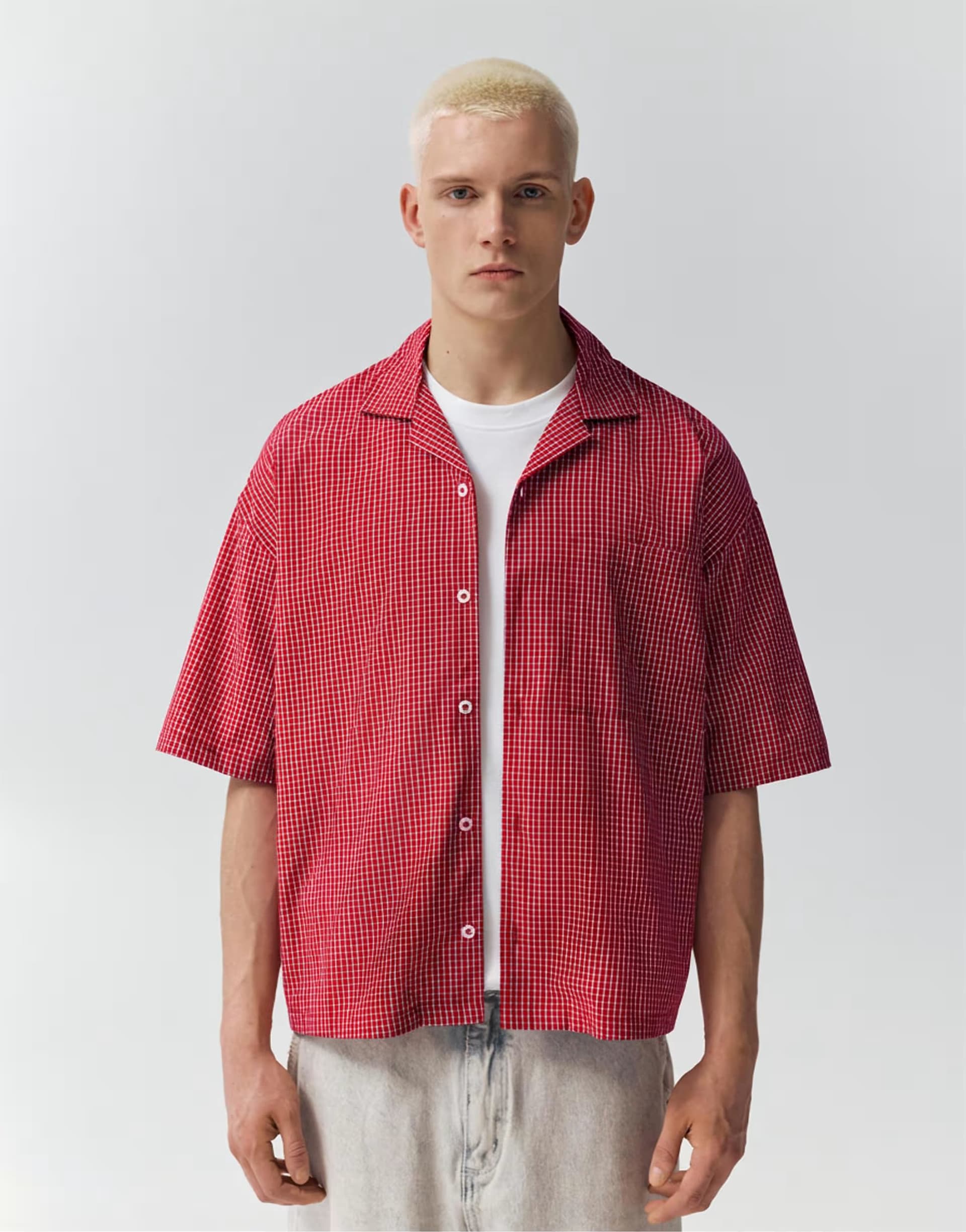 ASOS Pull&Bear Short sleeve check shirt in red