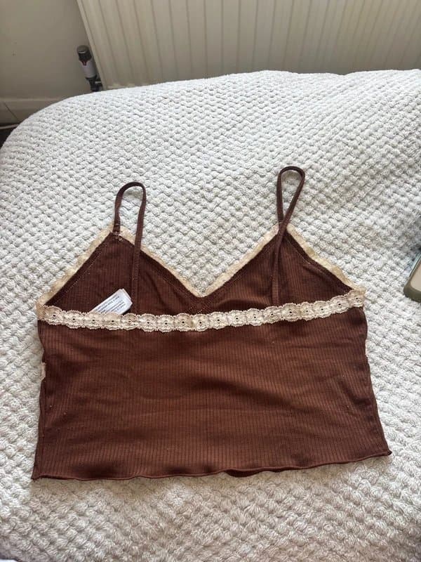 Bershka Bershka brown lace detail crop top