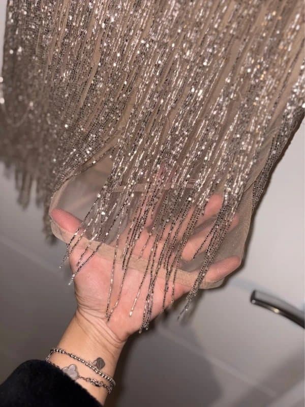 Coast Coast Nude Beige Silver Beaded Tassel Dress Size 12 Embellished Gatsby 20s party