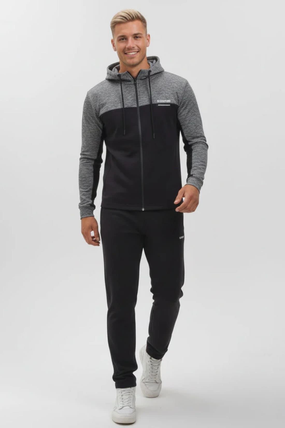 BCouture BCouture Men's Zip Hoodie & Joggers Tracksuit Set in Black