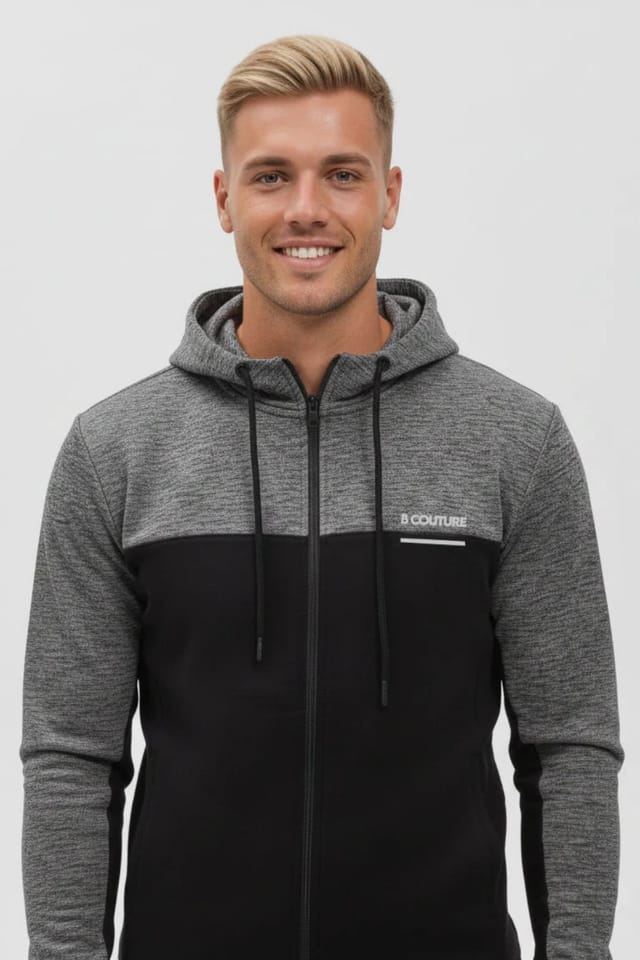 BCouture BCouture Men's Zip Hoodie & Joggers Tracksuit Set in Black - 2