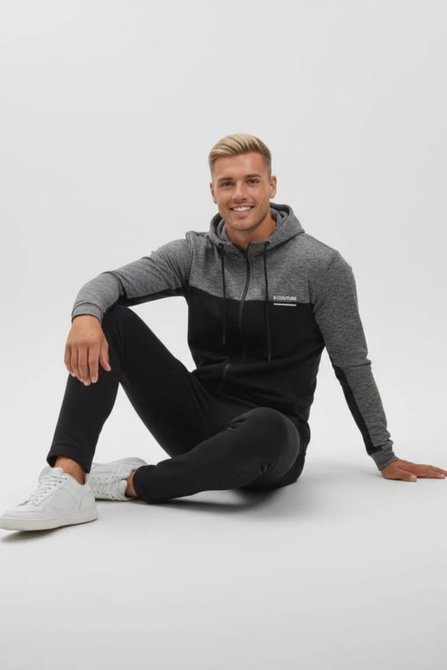 BCouture BCouture Men's Zip Hoodie & Joggers Tracksuit Set in Black - 3