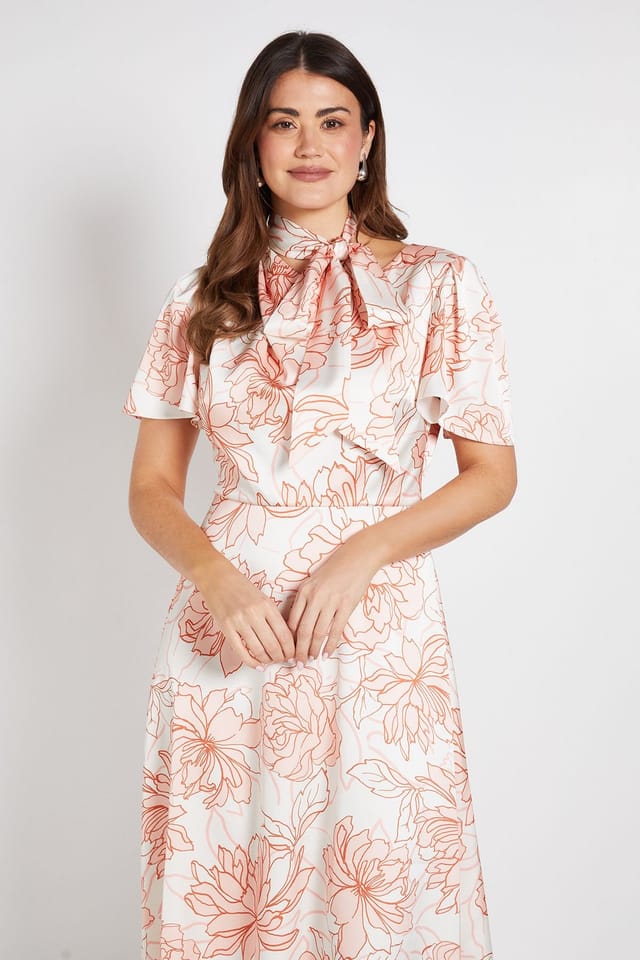 Wallis Wallis Women's Satin Floral Print Midi Dress in Peach - 2