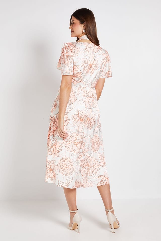 Wallis Wallis Women's Satin Floral Print Midi Dress in Peach - 3