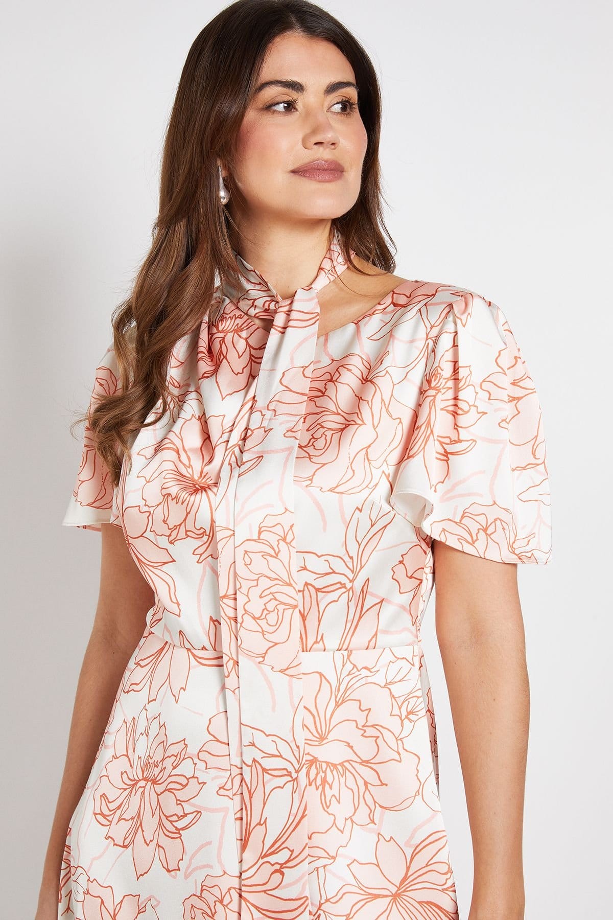 Wallis Wallis Women's Satin Floral Print Midi Dress in Peach - 4