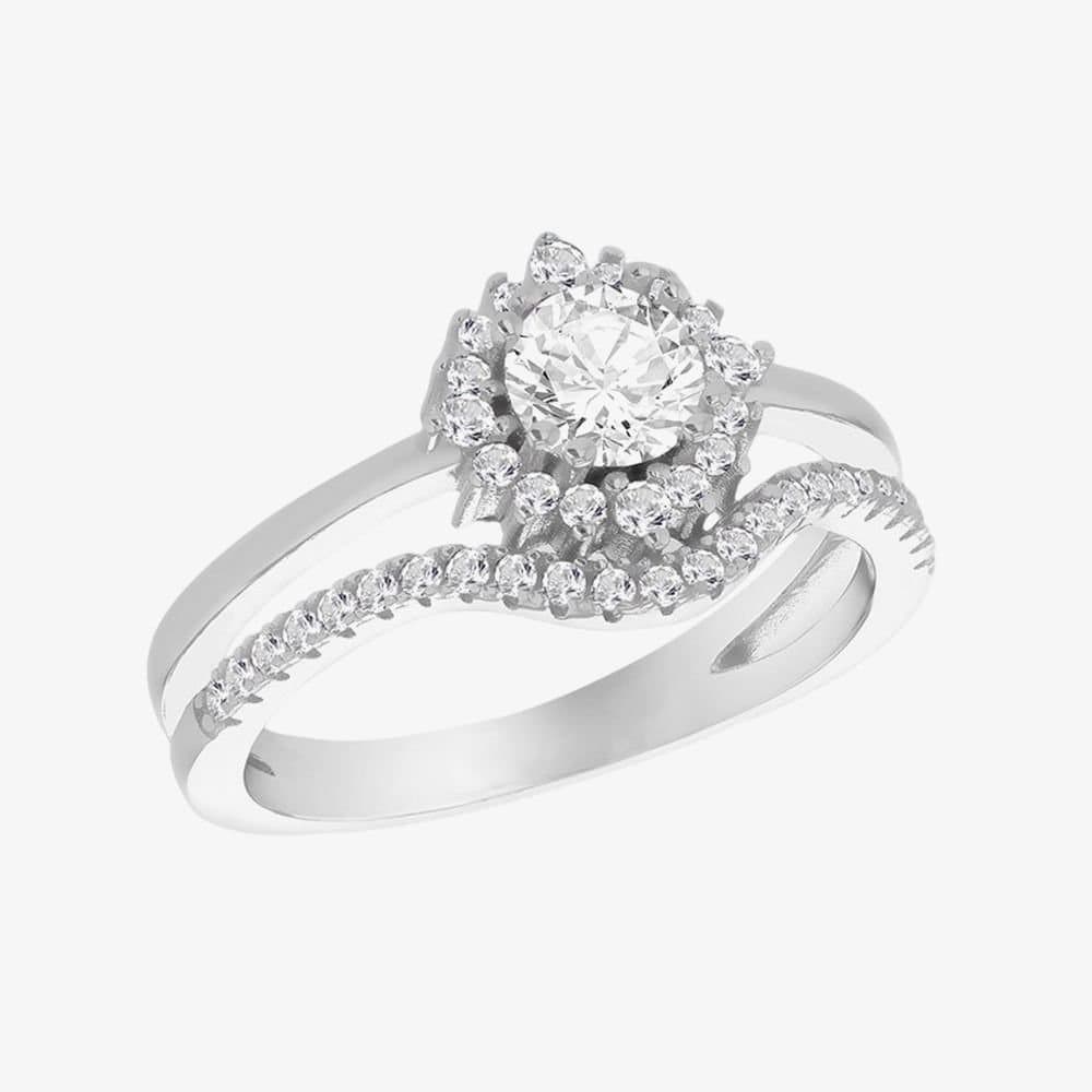 T.H.Baker T.H.Baker Women's Silver Cubic Zirconia Double Split Shoulder Ring 8.84.1191 Q