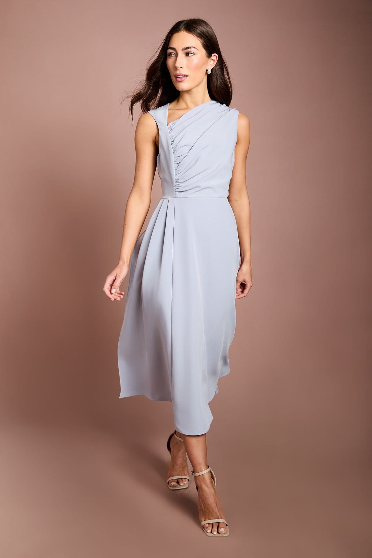 Coast Coast Women's Pleated Bodice Crepe Midi Dress in Dusty Blue - 4