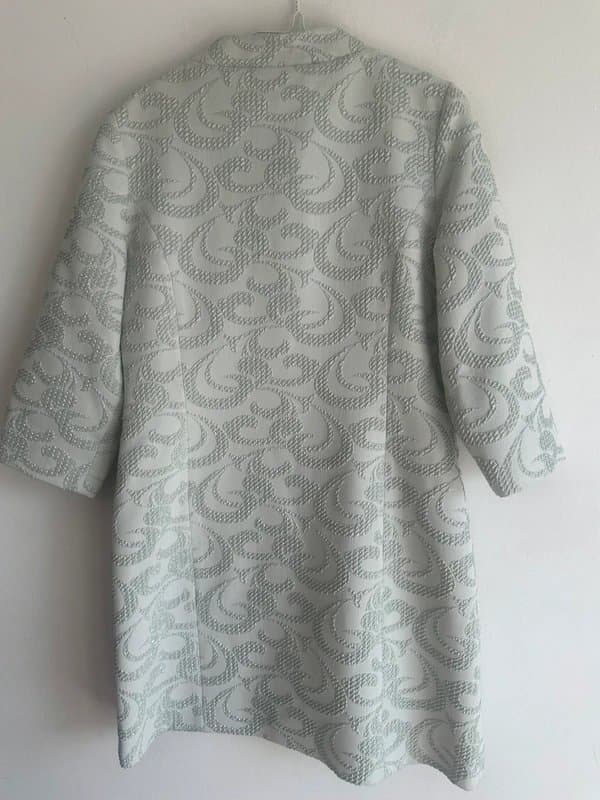 Ella boo Ella boo overcoat blazer jacket special occasion wedding church swirl emboss silver blue grey 10