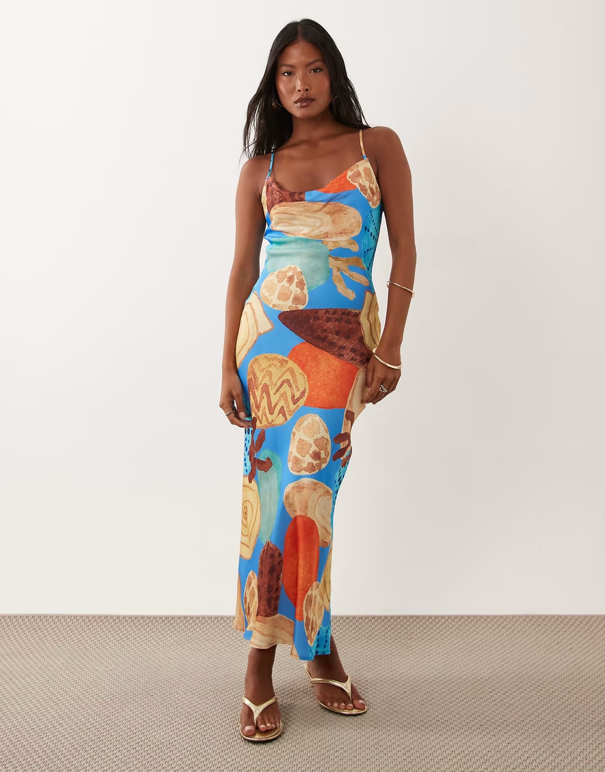 ASOS Never Fully Dressed Petite Patti satin cami bias maxi dress in shell print - 1
