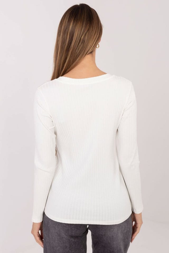 Love Lace Love Lace Women's Ribbed Cotton Elastane V Neck Blouse in White - 3