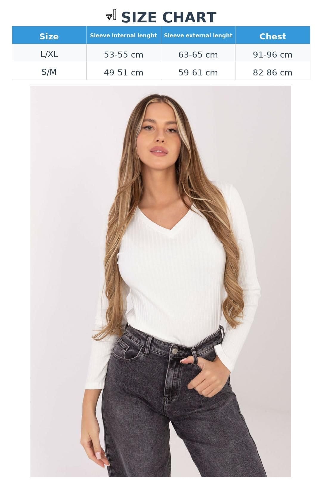 Love Lace Love Lace Women's Ribbed Cotton Elastane V Neck Blouse in White - 4