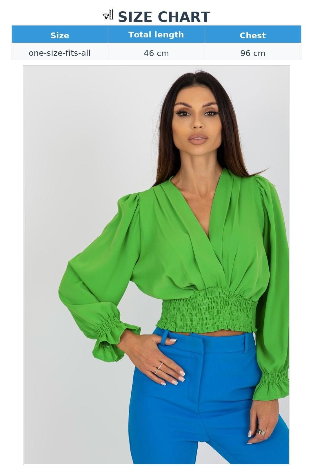 Love Lace Love Lace Women's Envelope Neck Long Sleeve Blouse Wide Elastic Hem in Green - 4