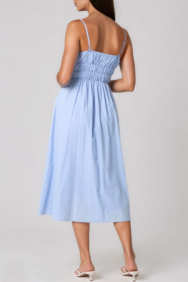 Aftershock London Aftershock London Women's Ruched Strappy Cotton Midi Dress in Blue - 3