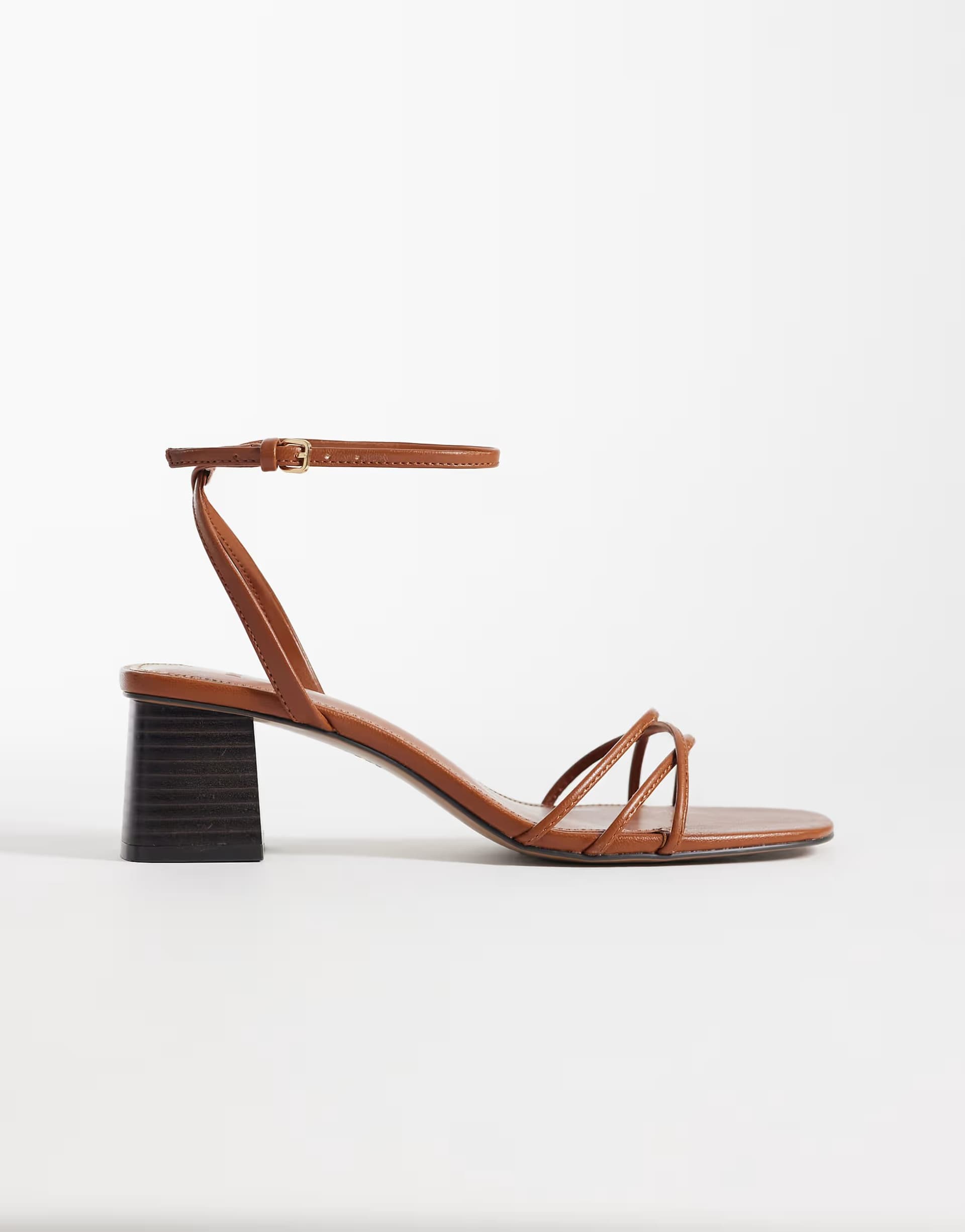 ASOS ASOS Brown Leather Strappy Block Heeled Sandals