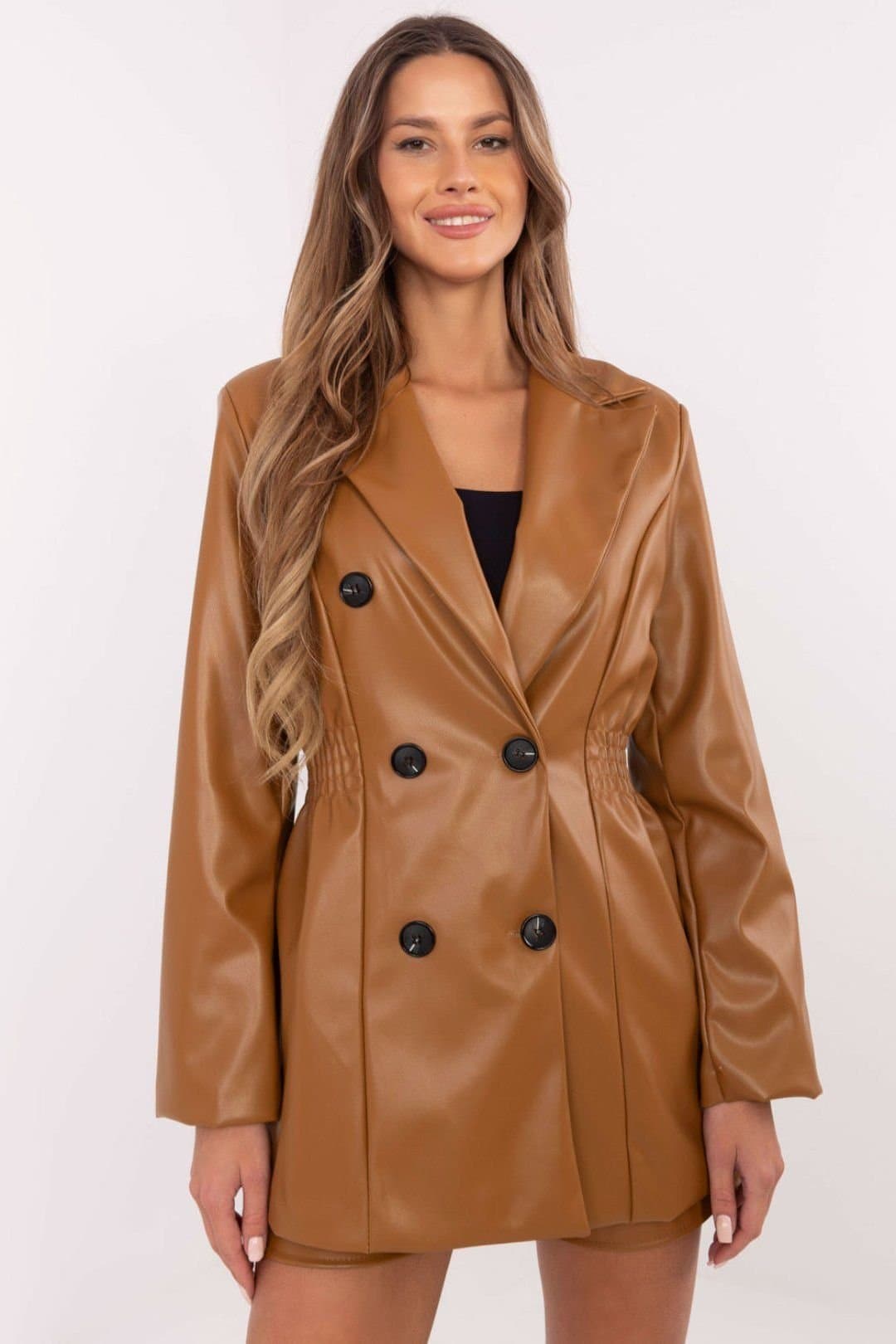 Love Lace Love Lace Women's Double Breasted Blazer Jacket with Wide Lapels in Brown