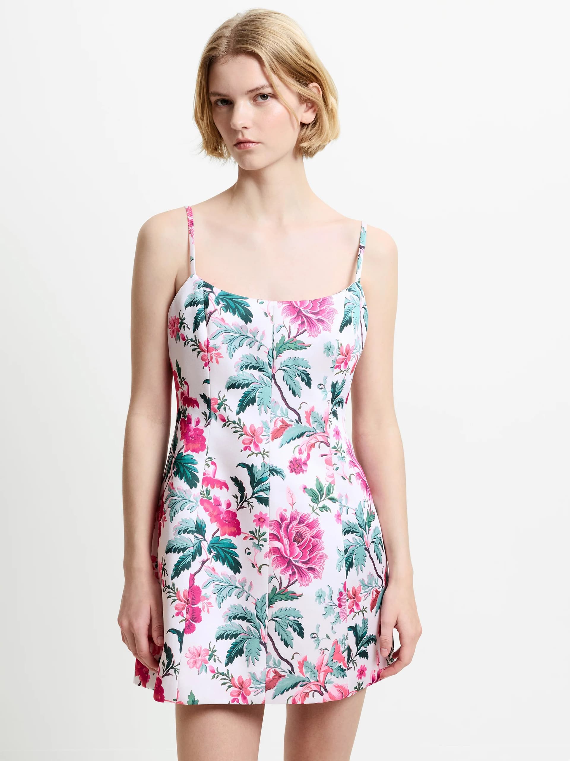 French Connection York Satin Christa Fleur Mini Dress Pink Icing