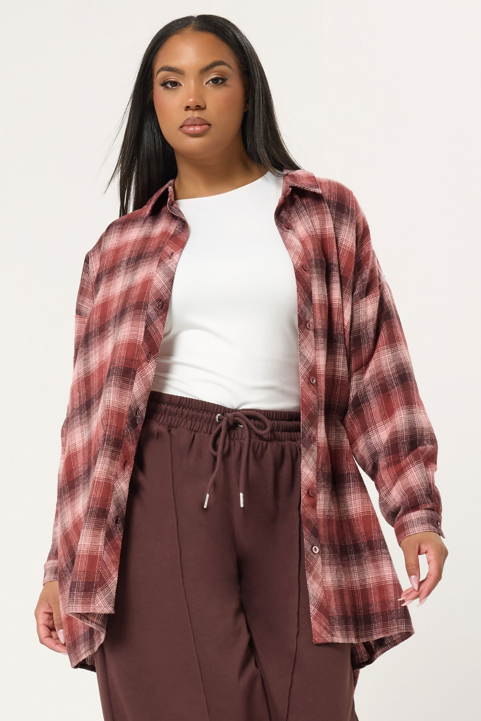 Yours Plus Size Pink Oversized Check Shirt