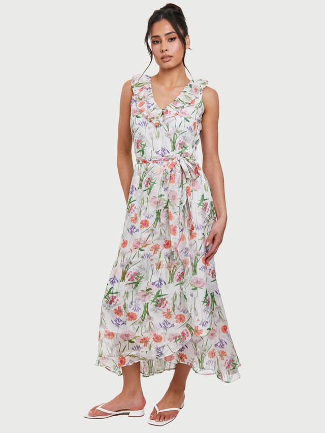 South Beach South Beach Women's Printed Chiffon Frill Wrap Midi Dress - 2