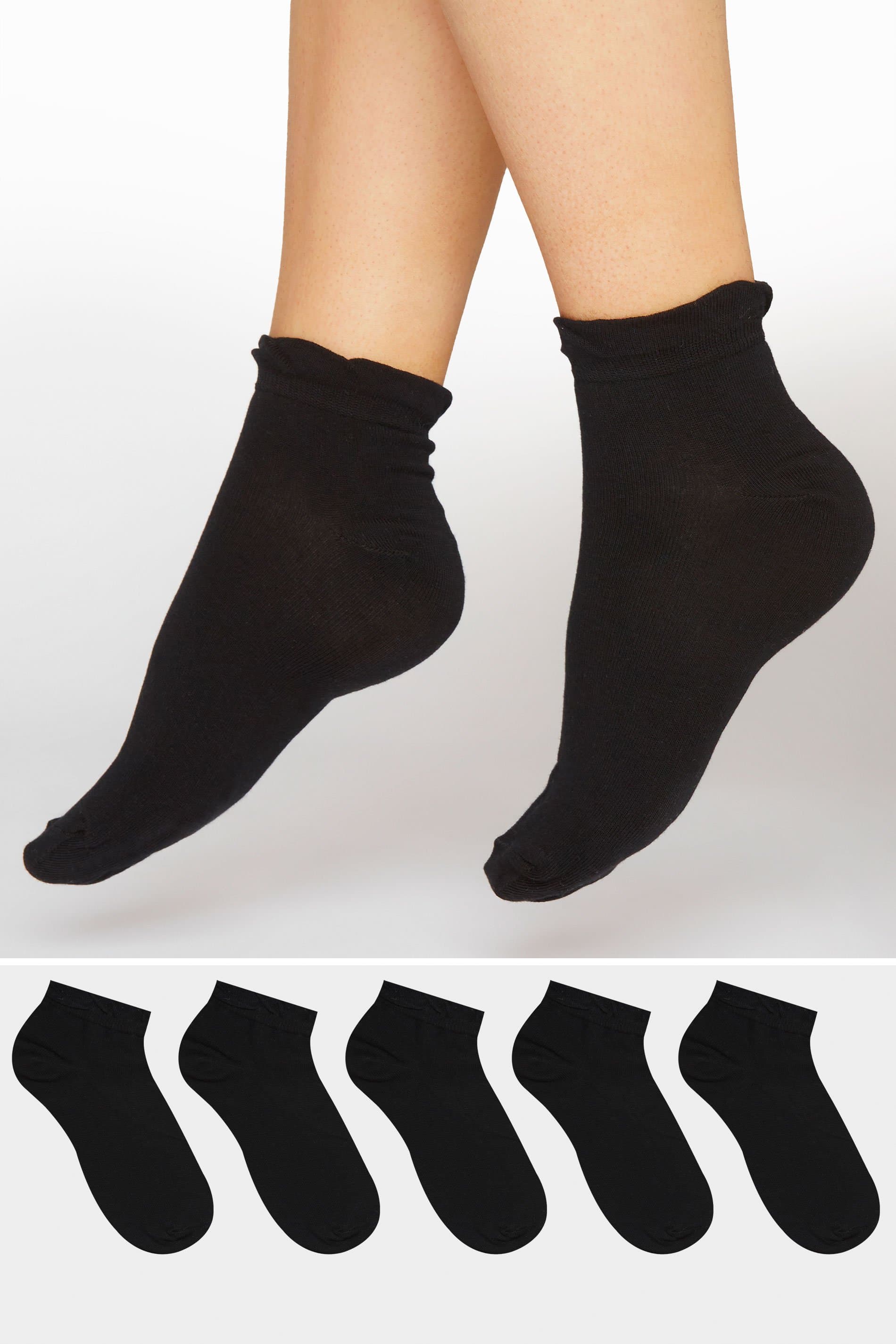 Yours 5 Pack Black Frilled Trainer Liner Socks