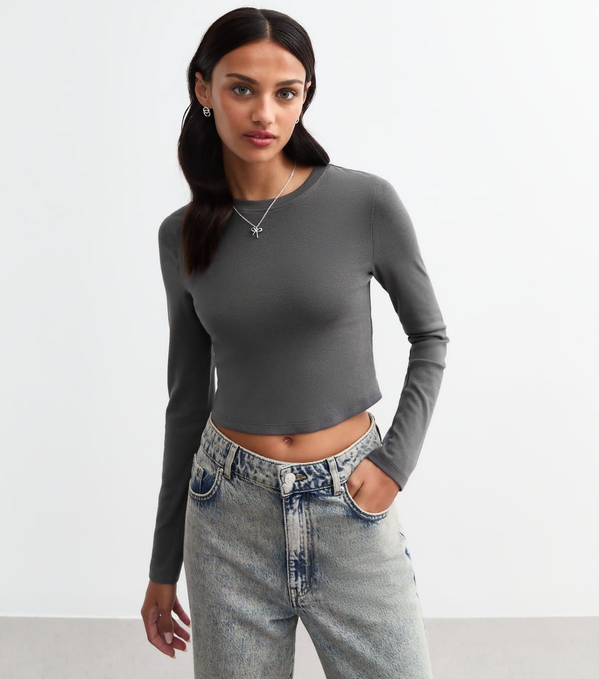 New Look New Look Dark Grey Jersey Long Sleeve Cropped T-Shirt