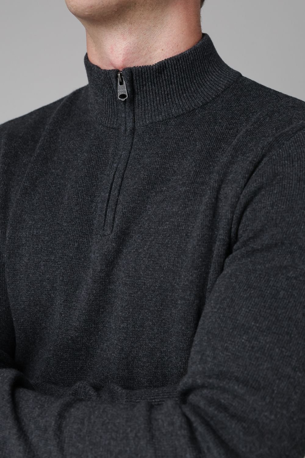 Tokyo Laundry Tokyo Laundry Men's Cotton Blend Half Milano Zip Neck Jumper in Dark Grey - 3