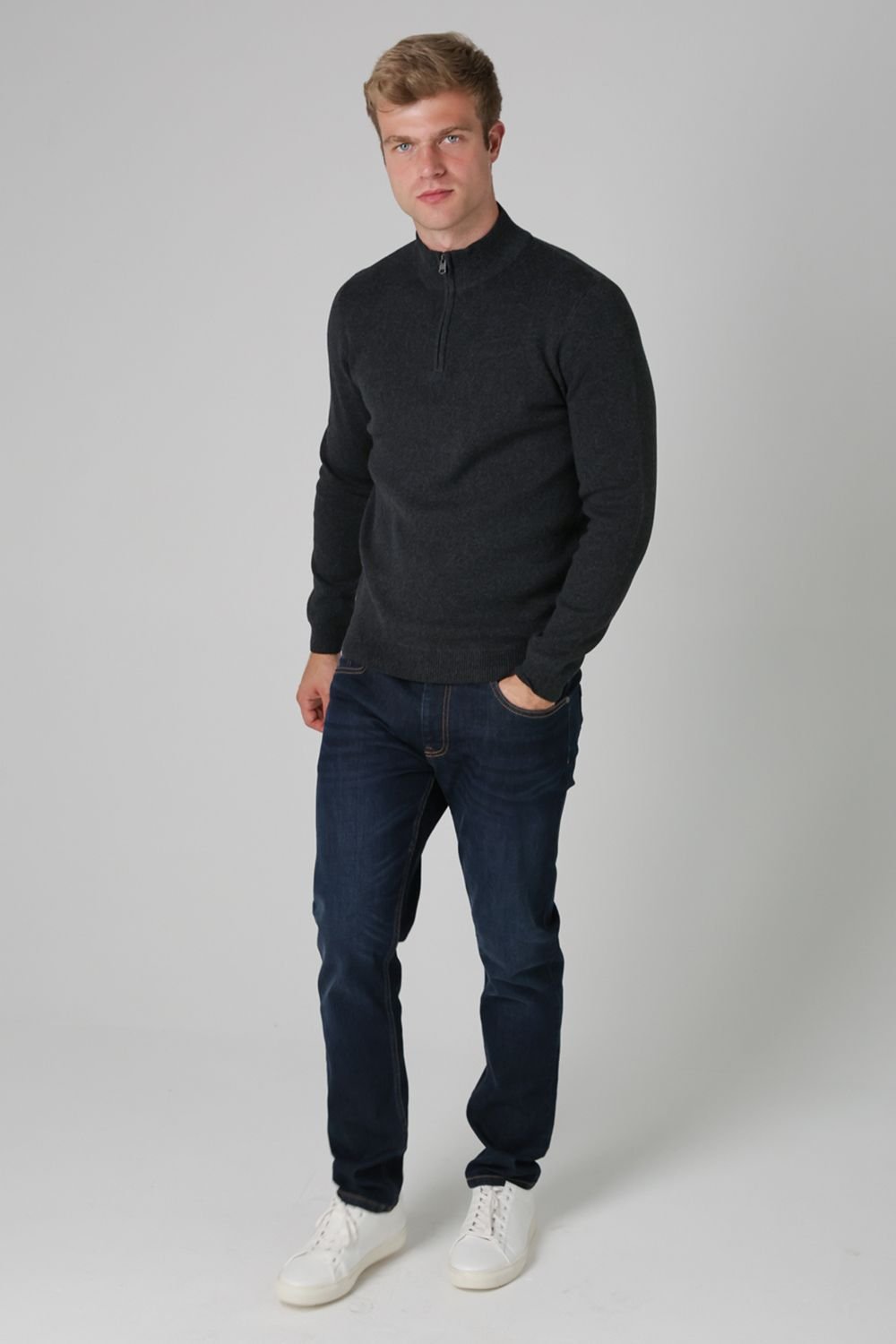 Tokyo Laundry Tokyo Laundry Men's Cotton Blend Half Milano Zip Neck Jumper in Dark Grey - 4