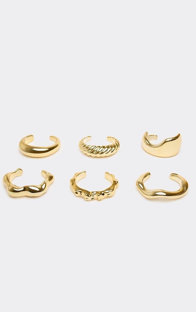 EGO Chunky Wave Hammered Detail Bangle Bracelet Multi Pack In Gold, Women's Size UK 0 - 2