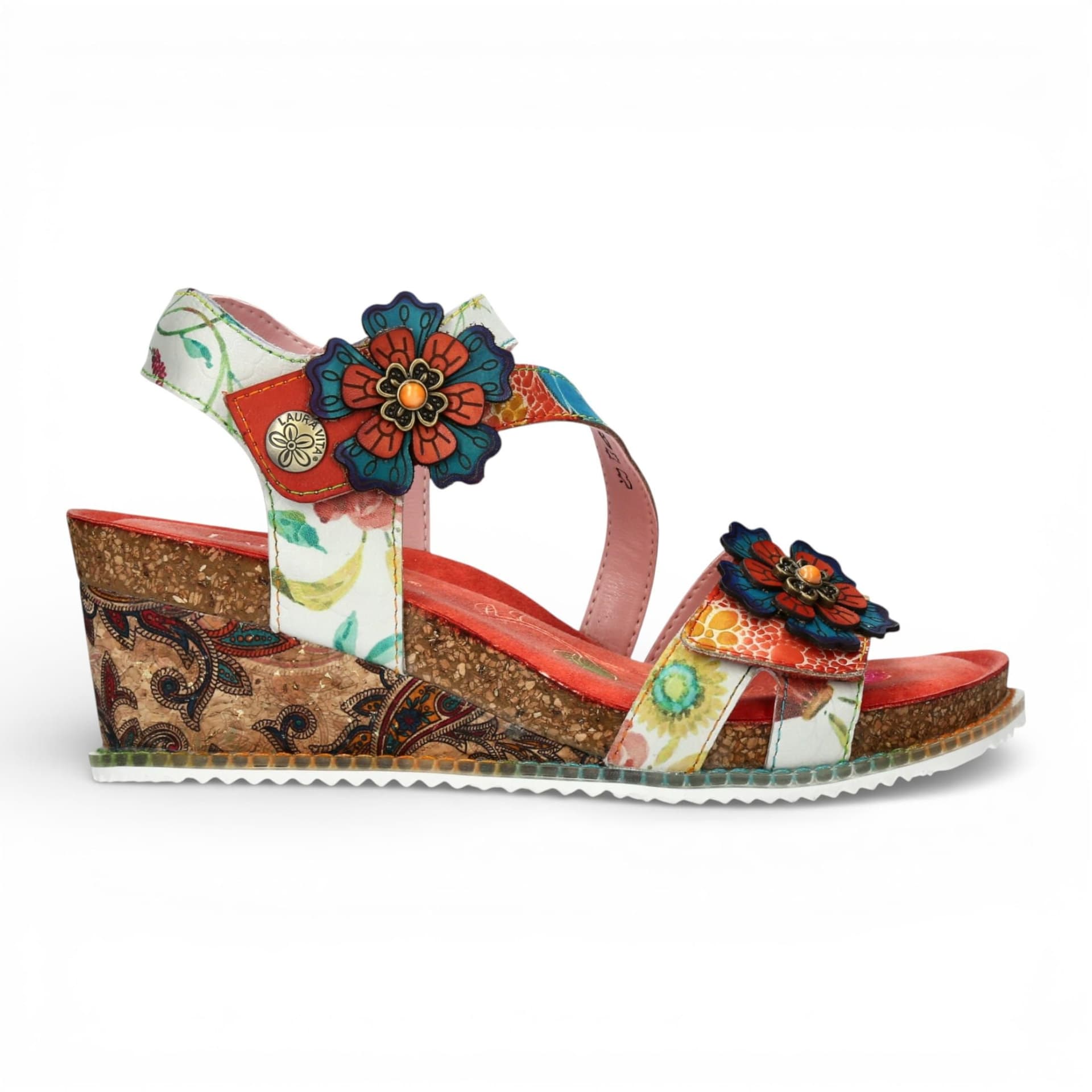 laura vita Laura Vita Women's Floral Leather Wedge Espadrille Sandals - Bonito 32