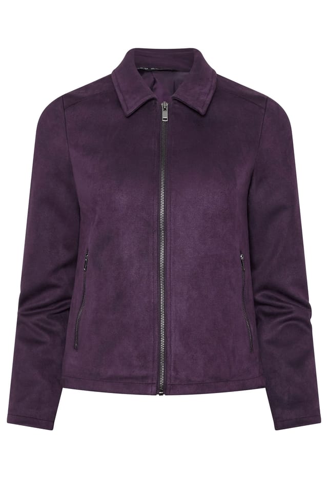 M&Co M&Co Women's Petite Faux Suede Bomber Jacket in Purple - 2