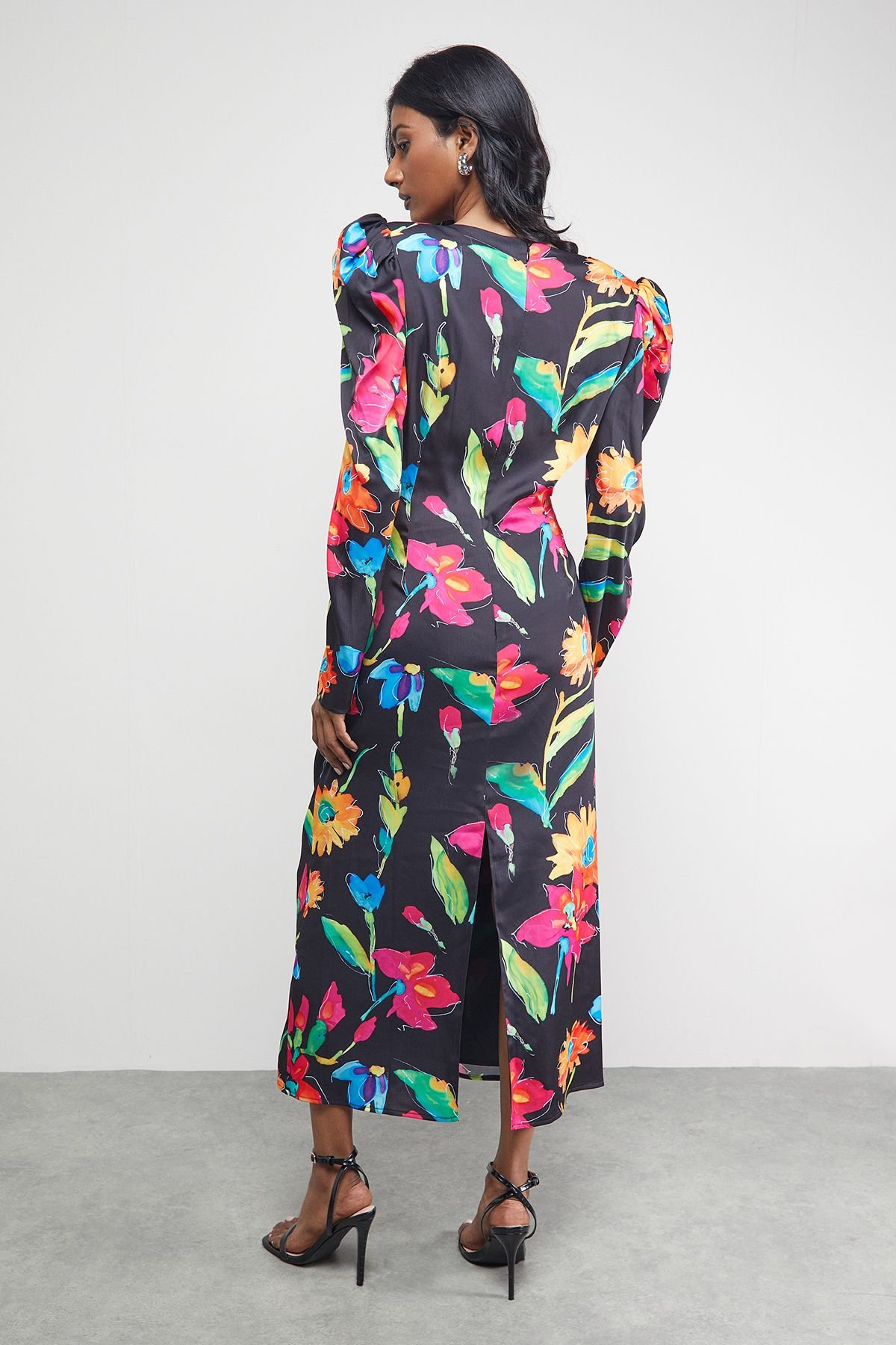 Warehouse Warehouse Women's Satin Cut Out Waist Plunge Neck Midi Dress - 3