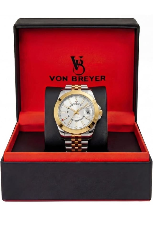 VON BREYER VON BREYER Men's Regent Watch 24 Hour Dial Silver & Gold Plated in Metallic Silver - 2