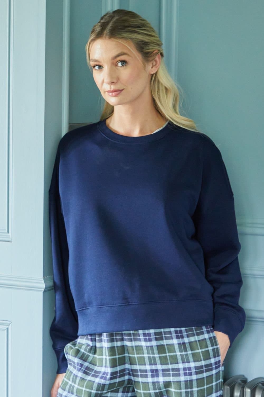 British Boxers British Boxers Women's "French Navy" Cotton Lounge Sweatshirt in Navy